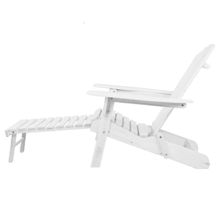 Gardeon 3PC Adirondack Outdoor Table and Chairs Wooden Sun Lounge Beach Patio White.