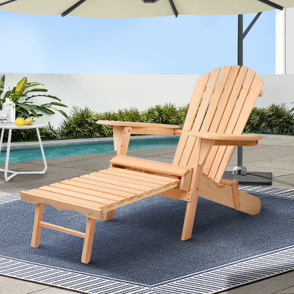 Gardeon Adirondack Outdoor Chairs Wooden Sun Lounge Patio Furniture Garden Natural.