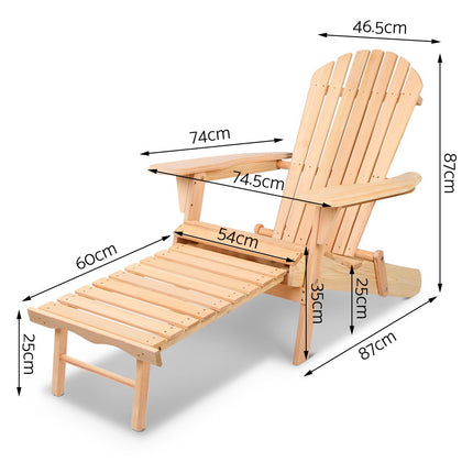 Gardeon Adirondack Outdoor Chairs Wooden Sun Lounge Patio Furniture Garden Natural.