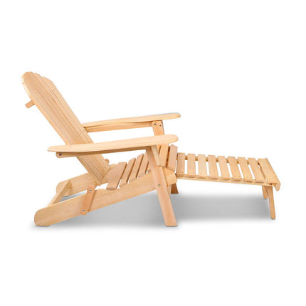 Gardeon Adirondack Outdoor Chairs Wooden Sun Lounge Patio Furniture Garden Natural.