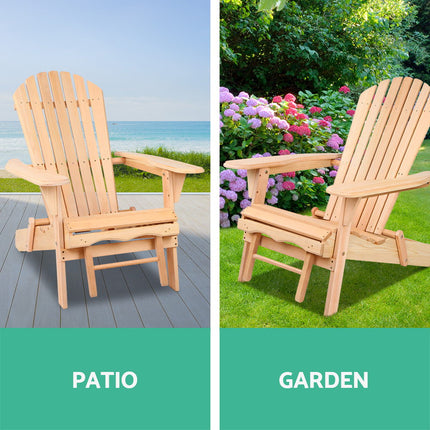 Gardeon Adirondack Outdoor Chairs Wooden Sun Lounge Patio Furniture Garden Natural.