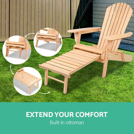 Gardeon Adirondack Outdoor Chairs Wooden Sun Lounge Patio Furniture Garden Natural.