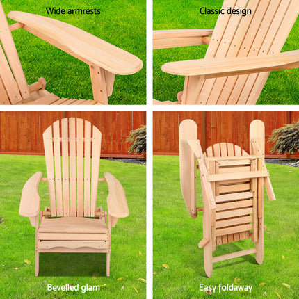 Gardeon Adirondack Outdoor Chairs Wooden Sun Lounge Patio Furniture Garden Natural.