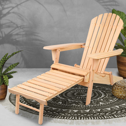 Gardeon Adirondack Outdoor Chairs Wooden Sun Lounge Patio Furniture Garden Natural.