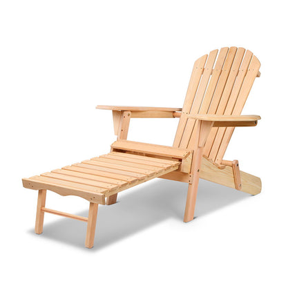 Gardeon Adirondack Outdoor Chairs Wooden Sun Lounge Patio Furniture Garden Natural.