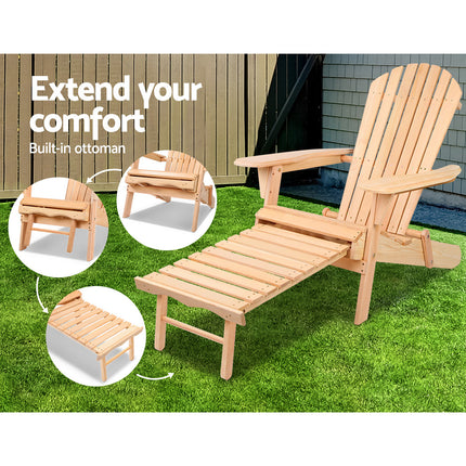 Gardeon 2PC Adirondack Outdoor Chairs Wooden Sun Lounge Patio Furniture Garden Natural.