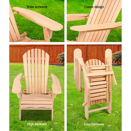 Gardeon 2PC Adirondack Outdoor Chairs Wooden Sun Lounge Patio Furniture Garden Natural.