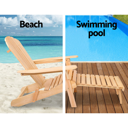 Gardeon 2PC Adirondack Outdoor Chairs Wooden Sun Lounge Patio Furniture Garden Natural.