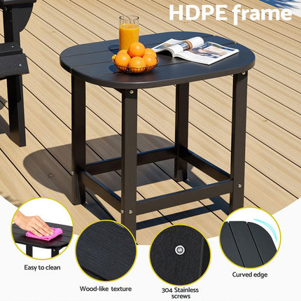 Gardeon Outdoor Coffee Side Table HDPE Desk Patio Furniture Camping Garden Black.