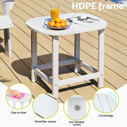 Gardeon Outdoor Coffee Side Table HDPE Desk Patio Furniture Camping Garden White.