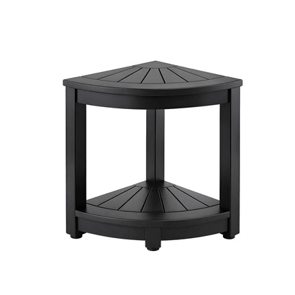 Gardeon Outdoor Coffee Side Table HDPE Desk Corner Shower Stool Bench Seat with Storage Shelf Black.