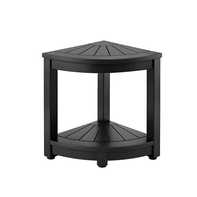 Gardeon Outdoor Coffee Side Table HDPE Desk Corner Shower Stool Bench Seat with Storage Shelf Black.