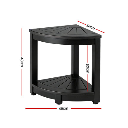Gardeon Outdoor Coffee Side Table HDPE Desk Corner Shower Stool Bench Seat with Storage Shelf Black.