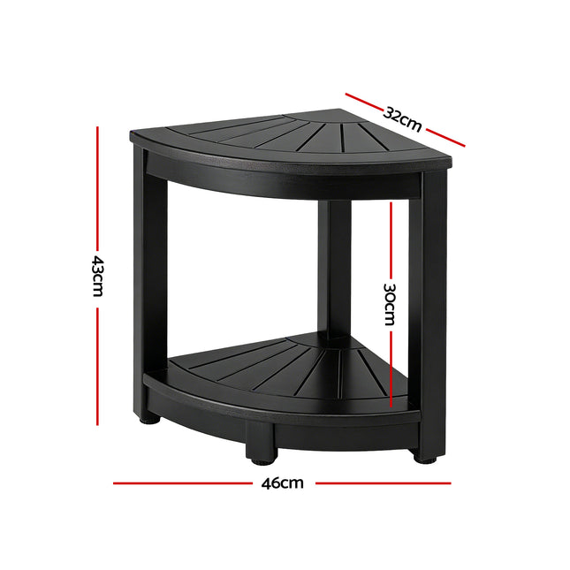 Gardeon Outdoor Coffee Side Table HDPE Desk Corner Shower Stool Bench Seat with Storage Shelf Black.