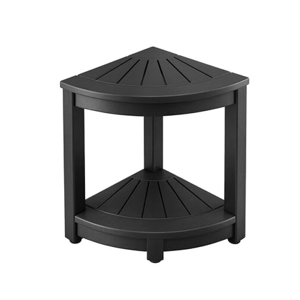 Gardeon Outdoor Coffee Side Table HDPE Desk Corner Shower Stool Bench Seat with Storage Shelf Black.