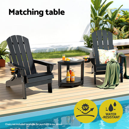 Gardeon Outdoor Coffee Side Table HDPE Desk Corner Shower Stool Bench Seat with Storage Shelf Black.