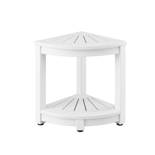 Gardeon Outdoor Coffee Side Table HDPE Desk Corner Shower Stool Bench Seat with Storage Shelf White.