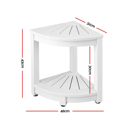 Gardeon Outdoor Coffee Side Table HDPE Desk Corner Shower Stool Bench Seat with Storage Shelf White.