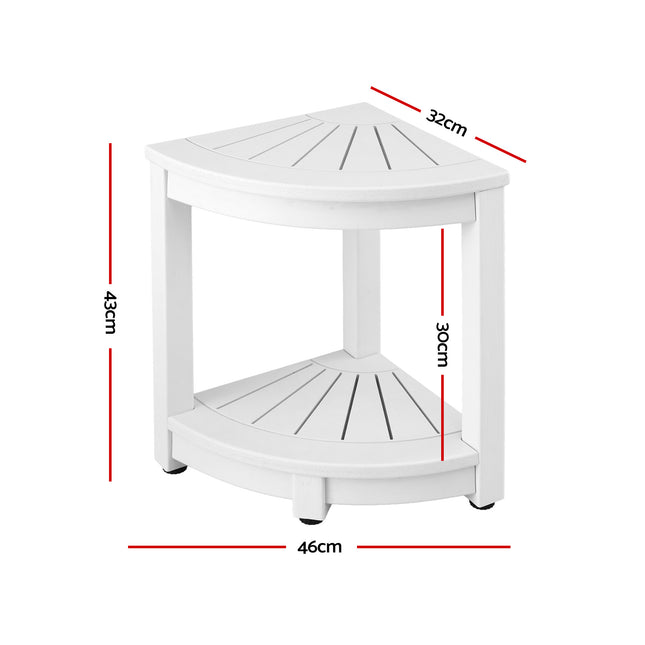 Gardeon Outdoor Coffee Side Table HDPE Desk Corner Shower Stool Bench Seat with Storage Shelf White.