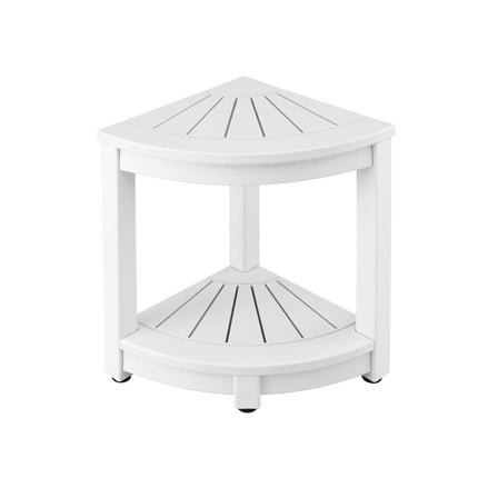 Gardeon Outdoor Coffee Side Table HDPE Desk Corner Shower Stool Bench Seat with Storage Shelf White.