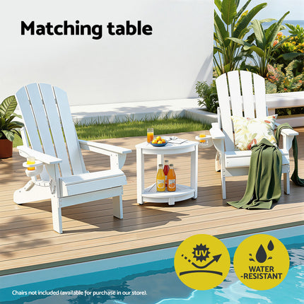 Gardeon Outdoor Coffee Side Table HDPE Desk Corner Shower Stool Bench Seat with Storage Shelf White.
