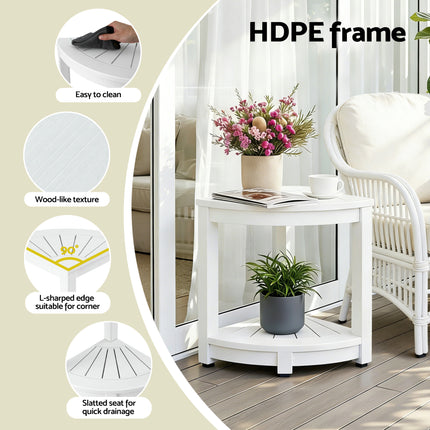 Gardeon Outdoor Coffee Side Table HDPE Desk Corner Shower Stool Bench Seat with Storage Shelf White.