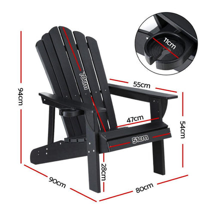 Gardeon Outdoor Chairs HDPE Adirondack Beach Chair Sun Lounge Patio Furniture Garden Black.