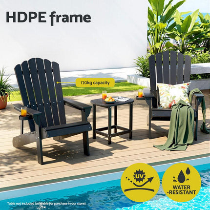 Gardeon Outdoor Chairs HDPE Adirondack Beach Chair Sun Lounge Patio Furniture Garden Black.