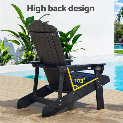 Gardeon Outdoor Chairs HDPE Adirondack Beach Chair Sun Lounge Patio Furniture Garden Black.