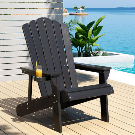 Gardeon Outdoor Chairs HDPE Adirondack Beach Chair Sun Lounge Patio Furniture Garden Black.