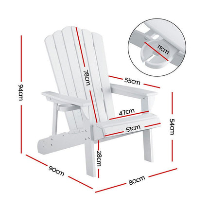 Gardeon Outdoor Chairs HDPE Adirondack Beach Chair Sun Lounge Patio Furniture Garden white.