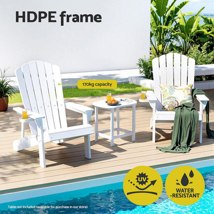 Gardeon Outdoor Chairs HDPE Adirondack Beach Chair Sun Lounge Patio Furniture Garden white.