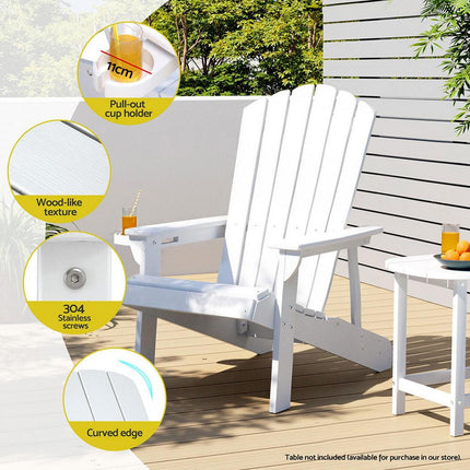 Gardeon Outdoor Chairs HDPE Adirondack Beach Chair Sun Lounge Patio Furniture Garden white.
