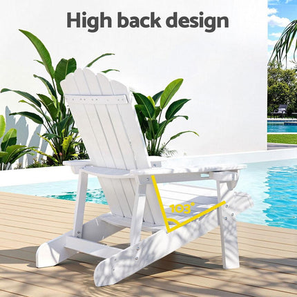 Gardeon Outdoor Chairs HDPE Adirondack Beach Chair Sun Lounge Patio Furniture Garden white.