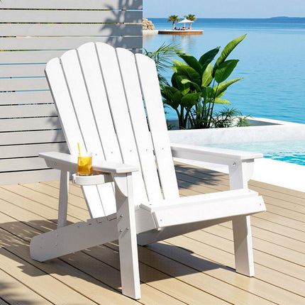 Gardeon Outdoor Chairs HDPE Adirondack Beach Chair Sun Lounge Patio Furniture Garden white.