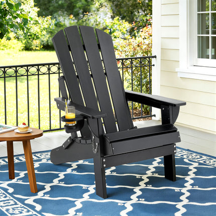 Gardeon Outdoor Chairs Folding Adirondack Beach Chair HDPE Sun Lounge Patio Furniture Garden Black.