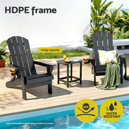Gardeon Outdoor Chairs Folding Adirondack Beach Chair HDPE Sun Lounge Patio Furniture Garden Black.