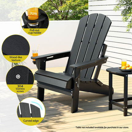 Gardeon Outdoor Chairs Folding Adirondack Beach Chair HDPE Sun Lounge Patio Furniture Garden Black.