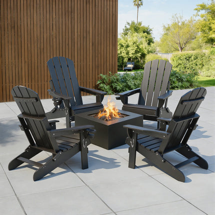Gardeon Outdoor Chairs Folding Adirondack Beach Chair HDPE Sun Lounge Patio Furniture Garden Black.