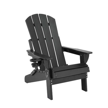 Gardeon Outdoor Chairs Folding Adirondack Beach Chair HDPE Sun Lounge Patio Furniture Garden Black.