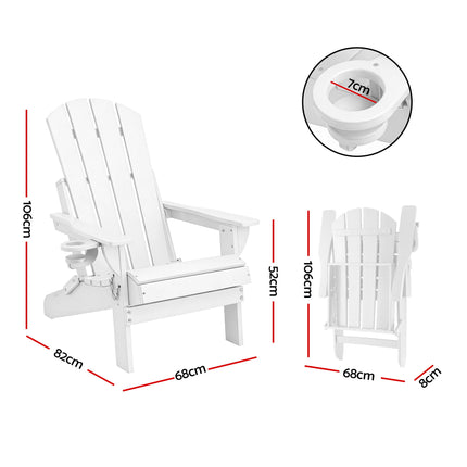 Gardeon Outdoor Chairs Folding Adirondack Beach Chair HDPE Sun Lounge Patio Furniture Garden White.