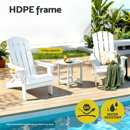 Gardeon Outdoor Chairs Folding Adirondack Beach Chair HDPE Sun Lounge Patio Furniture Garden White.