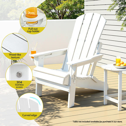 Gardeon Outdoor Chairs Folding Adirondack Beach Chair HDPE Sun Lounge Patio Furniture Garden White.