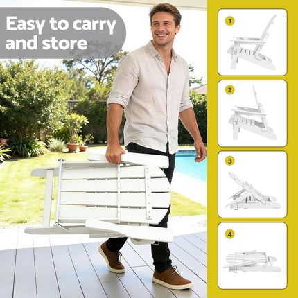 Gardeon Outdoor Chairs Folding Adirondack Beach Chair HDPE Sun Lounge Patio Furniture Garden White.