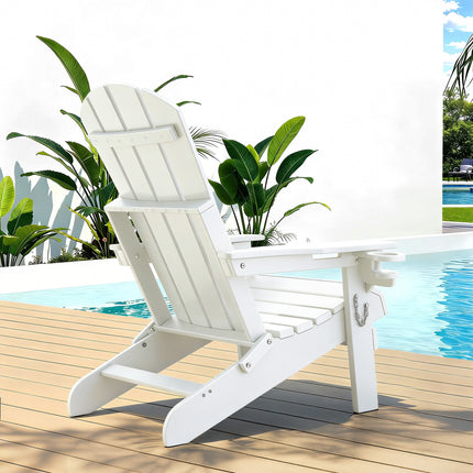 Gardeon Outdoor Chairs Folding Adirondack Beach Chair HDPE Sun Lounge Patio Furniture Garden White.