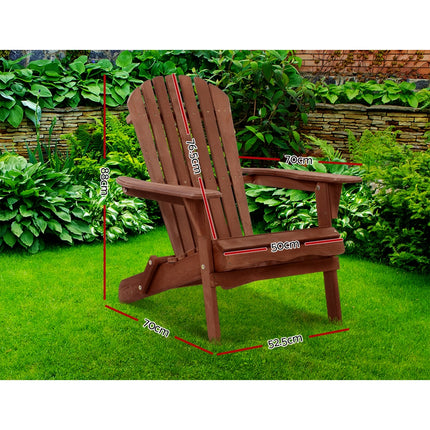 Gardeon Adirondack Outdoor Chairs Wooden Foldable Beach Chair Patio Furniture Brown.