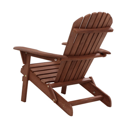 Gardeon Adirondack Outdoor Chairs Wooden Foldable Beach Chair Patio Furniture Brown.