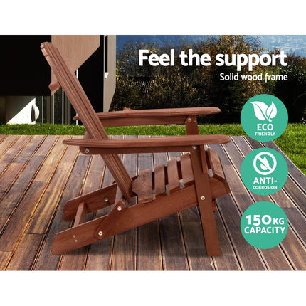 Gardeon Adirondack Outdoor Chairs Wooden Foldable Beach Chair Patio Furniture Brown.