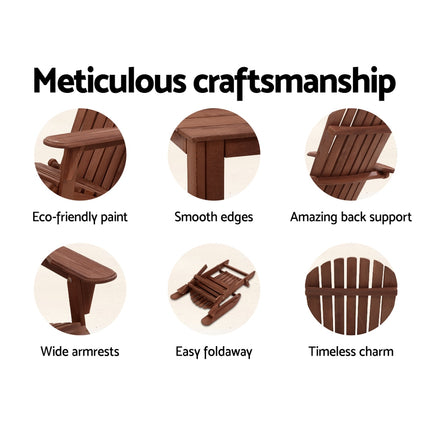 Gardeon Adirondack Outdoor Chairs Wooden Foldable Beach Chair Patio Furniture Brown.
