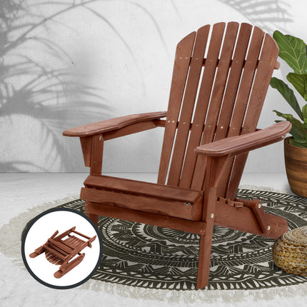 Gardeon Adirondack Outdoor Chairs Wooden Foldable Beach Chair Patio Furniture Brown.